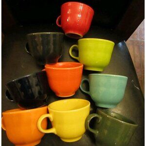 Vtg Fiesta Ware Coffee Mug/Tea Cups Ring Handle Multicolored 9Pc Lot Rainbow USA
